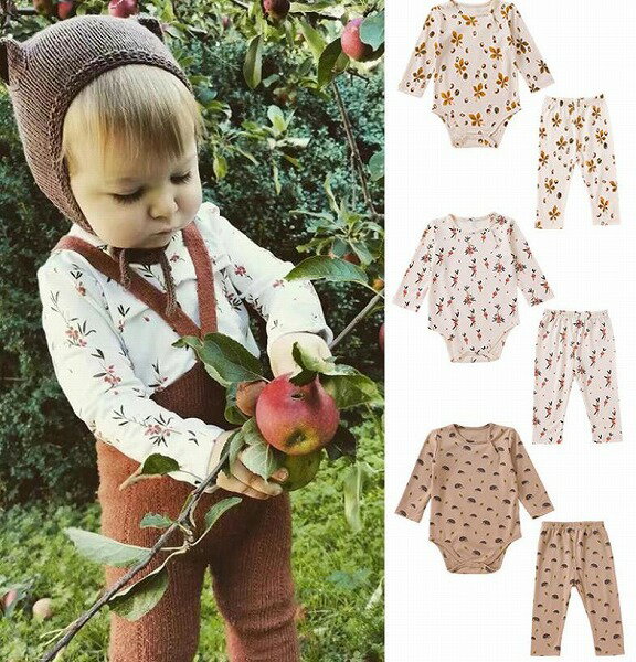 秋冬新作 ins 綿 赤ん坊 花 セット 長袖 連体服 ズボン 男女兼用 子供服