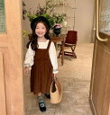 秋冬新作 女の子 復古 コーデュロイ サロペット ワンピース+シャツ セット 子供服