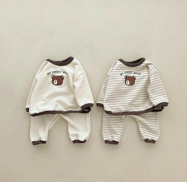 秋新作 赤ん坊 クマ ins 韓国版 Tシャツ+ズボン 2つ セット 男女兼用 子供服