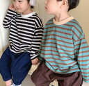 秋新作 長袖 Tシャツ 綿 しま模様 洋風 ゆとりが 男女兼用 上着 子供服