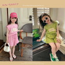 夏新作 韓国子供服 INS 人気 アルファベットプリント タンクトップ+ショートパンツ 2色