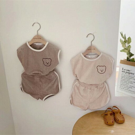 夏新作 韓国子供服 INS 人気 刺繍小熊 半袖Tシャツ+ショートパンツ ゆったりした カジュアルスーツ 夏新作 韓国子供服 INS 人気 刺繍小熊 半袖Tシャツ+ショートパンツ ゆったりした カジュアルスーツ
