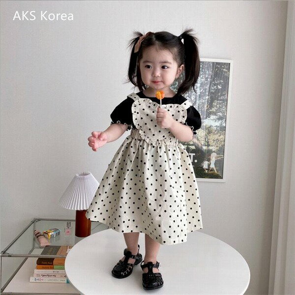 子供服 新作 幼稚園 波点 純綿リボンスカート夏 リボンワンピース