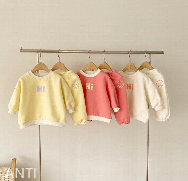 秋冬新作 INSカ ジュアルウェア カートゥーン 笑顔 長袖 ズボン セット 韓国子供服 人気 裹起毛