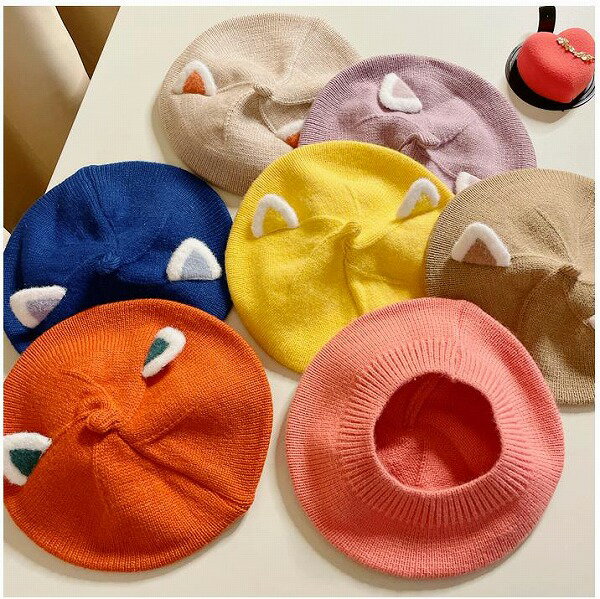 ★新作★ ベレー帽★毛むくじゃら★かわいい★10色★猫耳★子供★帽子★ハット