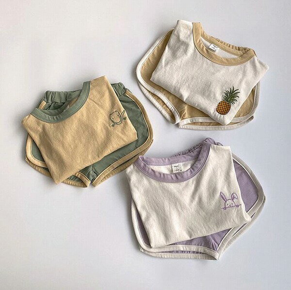 夏新作 2点セット 新作 子供服 可愛 半袖 半ズボン セット 3色 人気