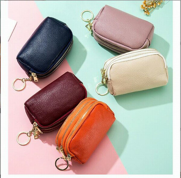 春夏新作 レディースミニポーチ小銭入れゼロ財布 牛革 大容量ダブルファスナー多機能