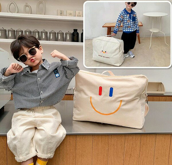 新作 ズックのかばん 大容量 手荷物かばん 幼稚園 布団収納バッグ 笑顔 ショルダーバッグ 4色
