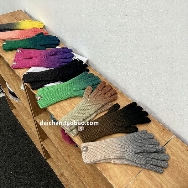 手袋 グローブ 5本指 毛糸 ニット 厚手 ウールライク レディース