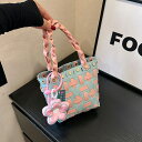 ハンドバッグ 編みバッグ 編みかご かごバッグ かばん フェイクレザー レディース(4)