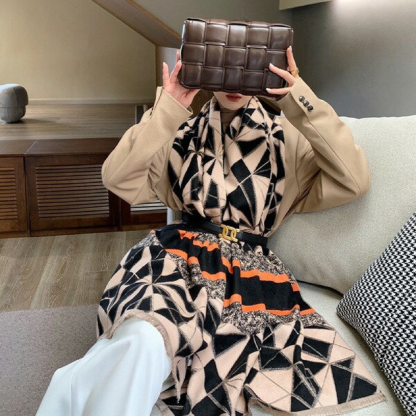 マフラー ストール カシミア調 いい手触り 秋冬 膝掛け 保温 レディース