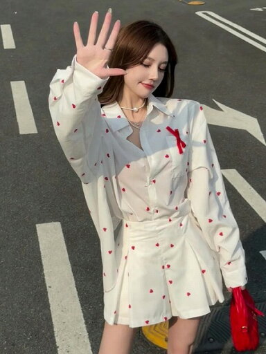 トップス シャツ ブラウス ミニスカート 上下セット セットアップ 水玉 ドット トップス シャツ ブラウス ミニスカート 上下セット セットアップ 水玉 ドット