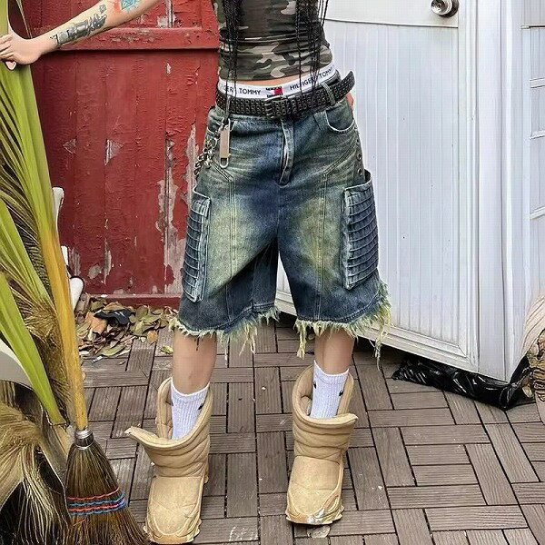 パンツ ボトムス デニム ジーンズ ジーパン ハーフパンツ ダメージ加工 レディース