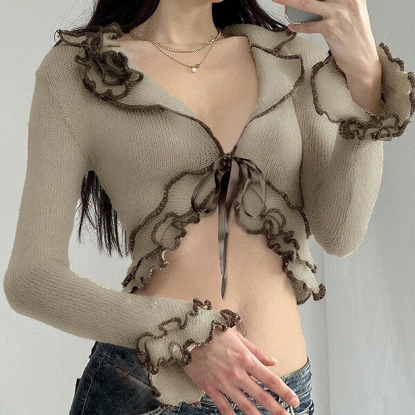 トップス ニット 毛糸 カーディガン Vネック スリム 細身 タイト 長袖 レディース