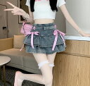 スカート ミニスカート ハイウェスト デニムスカート レイヤード 細身 スリム レディース