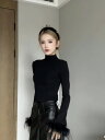トップス ニット セーター 毛糸 細身 スリム タイト フェイクファー 起毛 レディース
