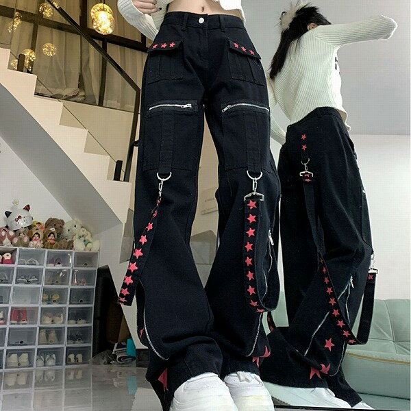 パンツ ボトムス ズボン ストレート プリント ワークパンツ カーゴパンツ レディース