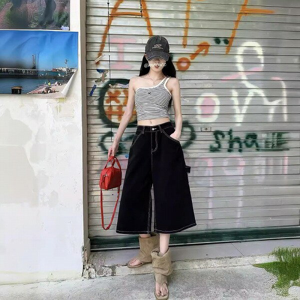 パンツ ボトムス ジーンズ デニム 7分丈 ハイウェスト ズボン レディース