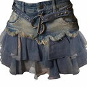 スカート ミニスカート ハイウェスト デニムスカート レイヤード 細身 スリム レディース