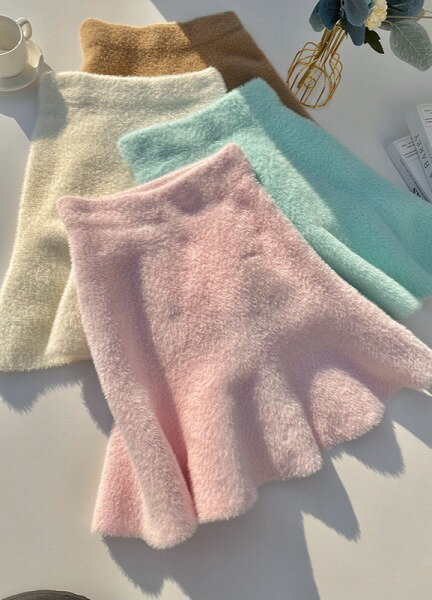 スカート ミニスカート ハイウェスト 起毛 フェイクファー フィッシュテール レディース