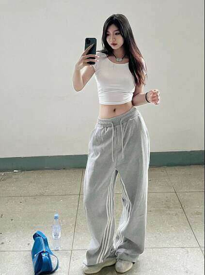 パンツ ボトムス ハイウェスト ウェストゴム ジャージ スウェット ストレート レディース