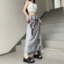 スカート ハイウェスト スリット 細身 スリム タイトスカート プリント レディース