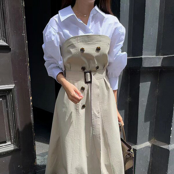 トップス シャツ ブラウス ワンピース レイヤード ロングスカート レディース