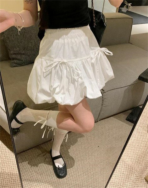 清純で人をうっとりさせる 韓国ファッション ハイウエスト aラインスカート スリム スカート 蝶ネクタイ