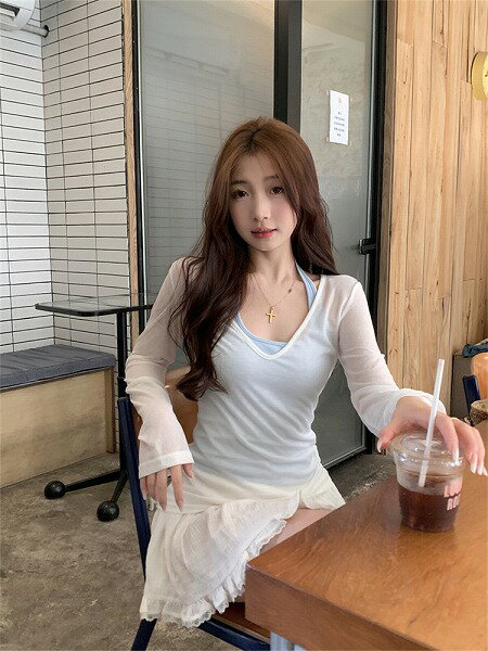 Tシャツ 2点セット ベスト トップス 上着 背透けて 首掛けベスト