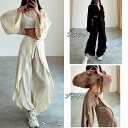 セットアップ ロングパンツ 休暇 レースアップ リネン 短めの上着(4)