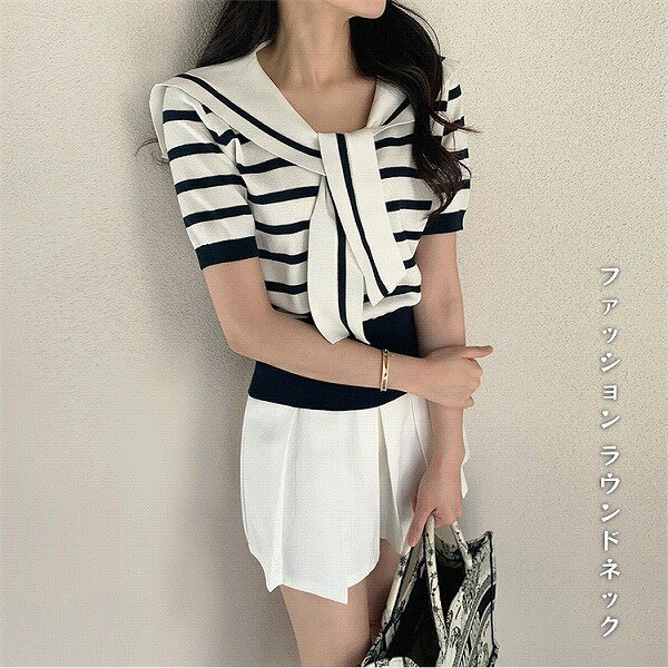 一目であなたを見分けることができます 韓国ファッション ラウンドネック ニットトップス カットソー