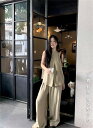 ゆるっとお洒落に 韓国ファッション ロングパンツ セットアップ 上着 新作 首をかける オフショルダー
