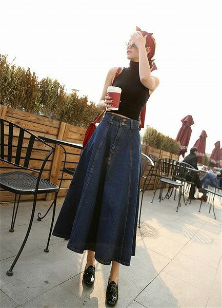 オールシーズン使える 韓国ファッション デニムスカート aラインスカート ハイウエスト スリム スカート
