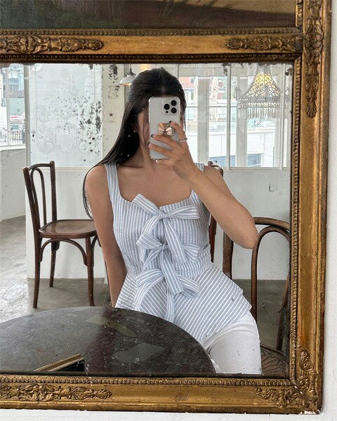 この1枚で今風に sweet系 キャミソール ベスト ベースシャツ ストライプ レースアップ