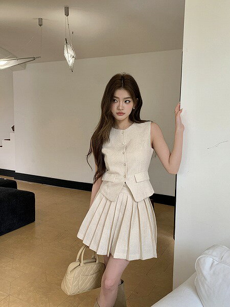 一気に大人モード プリーツスカート タンクトップ 袖なし トップス ミニスカート セット