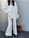 人気商品 ロングパンツ ニットトップス sweet系 Vネック セットアップ