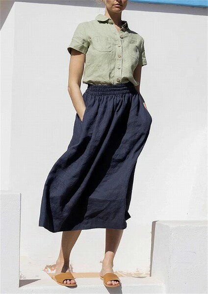 トレンド感をマーク 綿麻ハーフスカート 伸縮性のあるウエスト 大きいサイズ Aライン