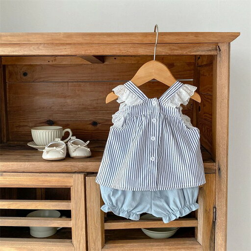 トレンド感たっぷり ストライプ ベアトップ sweet系 2点セット 子供服 ショートパンツ トレンド感たっぷり ストライプ ベアトップ sweet系 2点セット 子供服 ショートパンツ