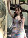 通りすがりの人がみな見ている 韓国ファッション ニット 2点セット ボーダー ベアトップ sweet系