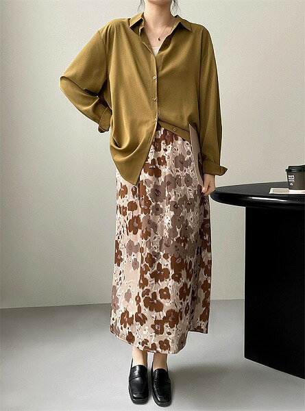 どんなコーデにもピッタリ INSスタイル デザインセンス ハイウエスト プリント ロングスカート