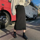 中長セクション タイトスカート スプリット ニットハーフスカート ハイウエスト