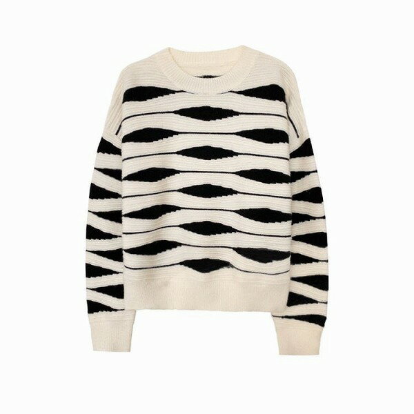 柔らかい履き心地 波のパターン イレギュラー セーター ラウンドネック ニットトップス