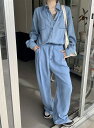 履くだけでこなれ感 パンツ ワイドレッグ 2点セット トレンド 怠惰な風 デニム トップス