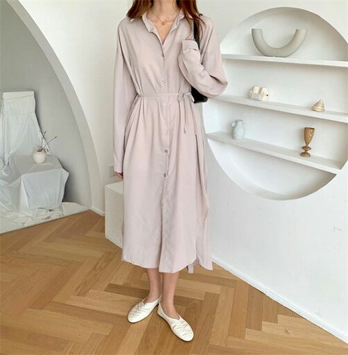 計算された美シルエット 韓国ファッション レースアップ スリム ロングスカート シンプル 長袖 計算された美シルエット 韓国ファッション レースアップ スリム ロングスカート シンプル 長袖