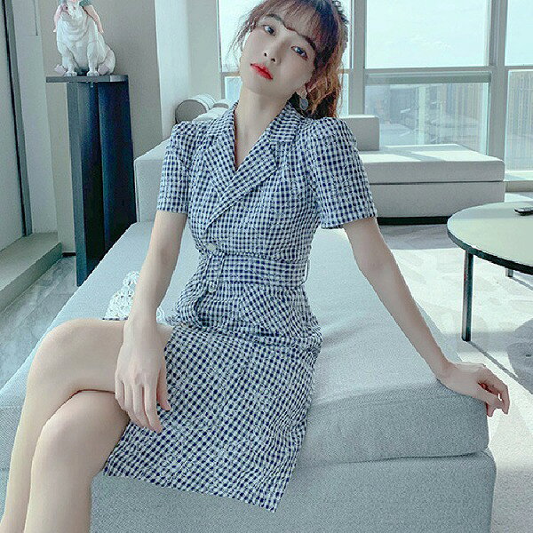 大人のキレイをお約束 INSスタイル 格子縞 スーツの襟 ワンピース レディース 気質 減齢 スリム