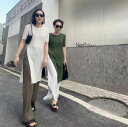 おすすめ商品 レディース 気質 シンプル ニット 膝上 半袖 ワンピース ロングスカート(4)