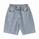 1枚でコーデ簡単 ジーンズ ストレート ハイウエスト ショートパンツ ミドルパンツ