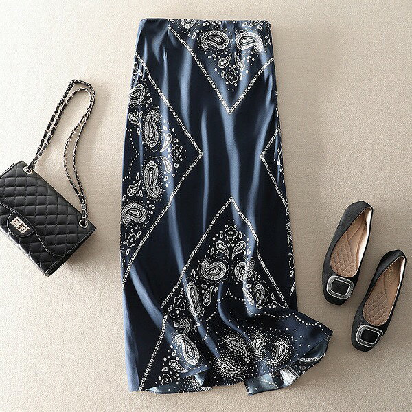 コーデに輝きを添える クロス ラップ ハイウエスト 中長セクション スカートプリント