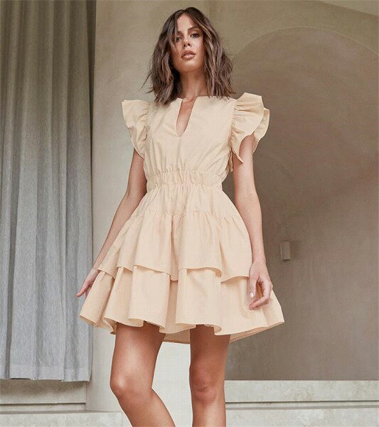 早く買いに来てください コットン ワンピース ホローアウト ミニスカート ケーキスカート