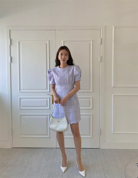 贈り物をする 通勤する 気質 受け取って腰 波状のエッジ エレガントパフスリーブワンピース 小さな香り